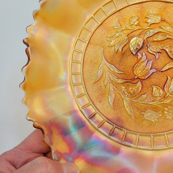 Dugan Wildflower Carnival Glass Vintage Marigold  Iridescent Ruffled Rim Dish - Picture 12 of 13